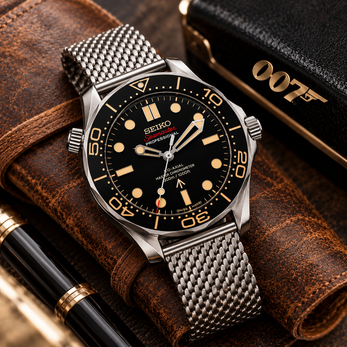 Custom Seiko Secret Agent 007 Silver Racing Automatic Mod Watch