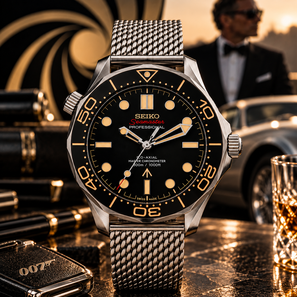 Custom Seiko Secret Agent 007 Silver Racing Automatic Mod Watch
