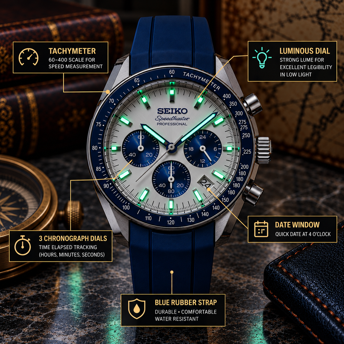 Custom Seiko Blue Bumblebee Chronograph Mod Watch