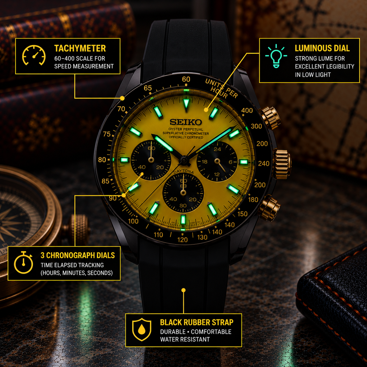 Custom Seiko Yellow Bumblebee Chronograph Mod Watch