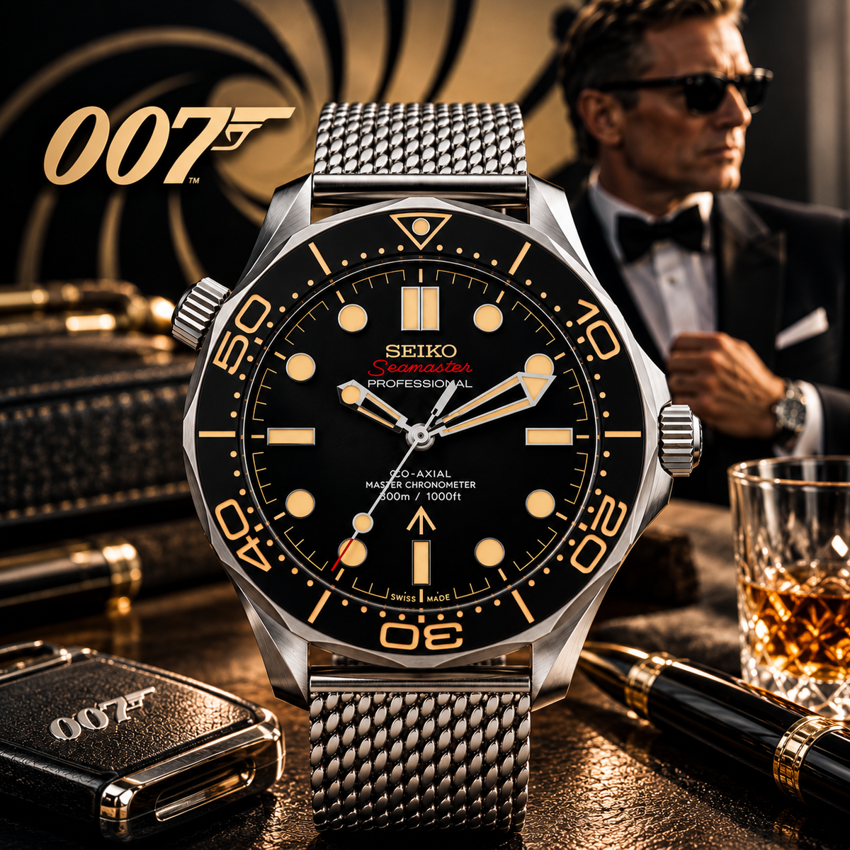 Custom Seiko Secret Agent 007 Silver Racing Automatic Mod Watch