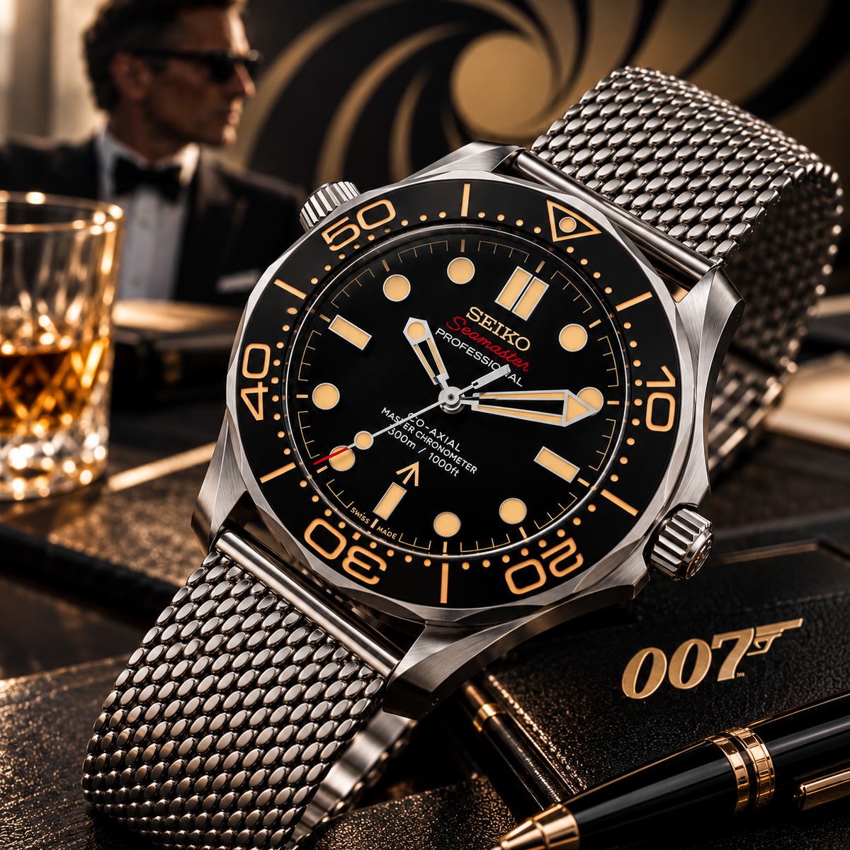 Custom Seiko Secret Agent 007 Silver Racing Automatic Mod Watch