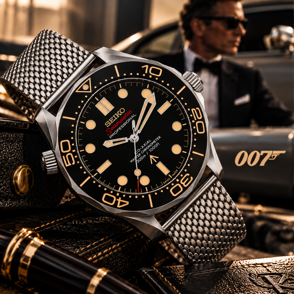 Custom Seiko Secret Agent 007 Silver Racing Automatic Mod Watch