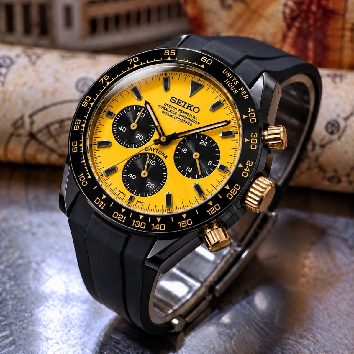 Custom Seiko Yellow Bumblebee Chronograph Mod Watch